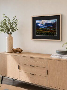 Okanagan Vineyard Mountain Landscape Impressionist Canadian BC Art Print Framed
